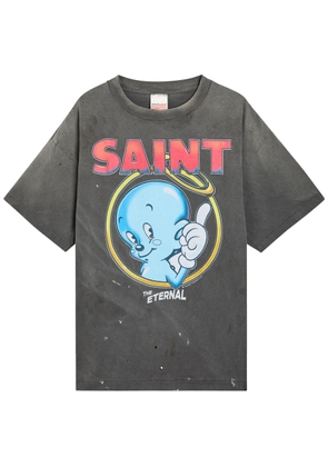 Saint Mxxxxxx Eternal Printed Distressed Cotton T-shirt - Black - M