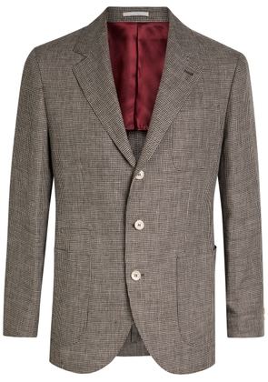 Brunello Cucinelli Houndstooth Linen Blazer - Grey - 46 (IT46 / S)