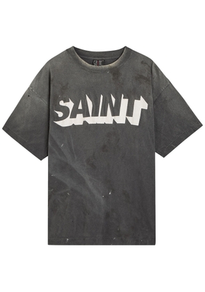 Saint Mxxxxxx Alpha Logo-print Distressed Cotton T-shirt - Black - XL