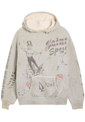 Saint Mxxxxxx X Alexis Drawing Distressed Hooded Cotton Sweatshirt - Grey - L