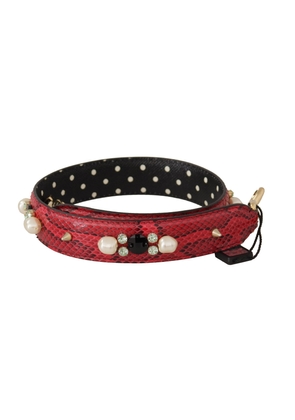 Dolce & Gabbana Red Python Leather Crystals Reversible Shoulder Strap