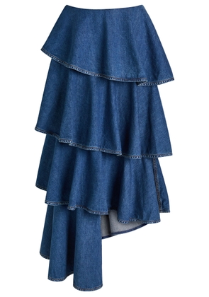 Alaïa Spiral Asymmetric Tiered Denim Midi Skirt - Blue - 38 (UK10 / S)