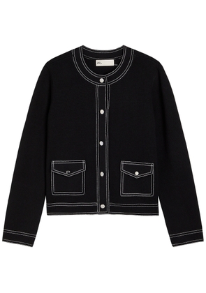 Tory Burch Topstitch Wool Cardigan - Black - S (UK8-10 / S)