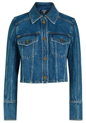 Balmain Cropped Denim Jacket - Dark Blue - 42 (UK14 / L)