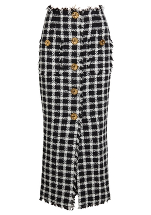 Balmain Checked Tweed Midi Skirt - Black And White - 42 (UK14 / L)