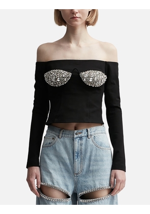 Embroidered Crystal Cup Long Sleeve Top