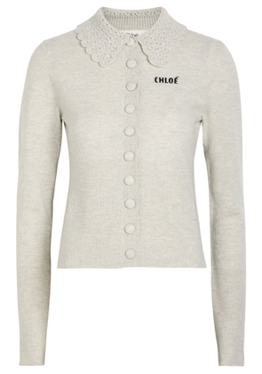 Chloe Logo Intarsia Wool Cardigan - Light Grey - XS (UK6 / XS)