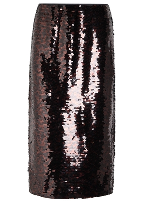 Staud Ciara Sequin-embellished Midi Skirt - Dark Brown - 10 (UK14 / L)