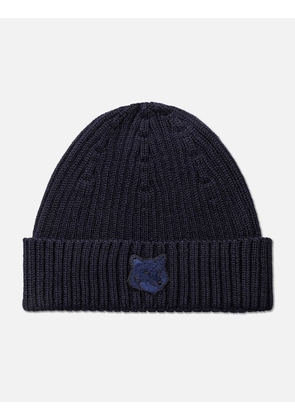Bold Fox Head Patch Ribbed Beanie