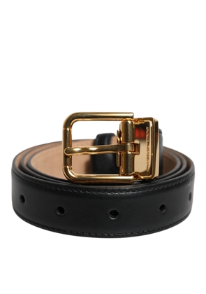 Black Leather Logo Metal Waist Buckle Belt - 80 cm / 32 Inches