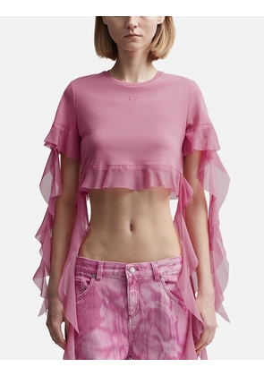 Cropped T-Shirt with Ruffles and Flounces
