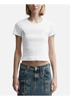 Ribbed T-Shirt with Blumarine Logo in Rhinestones