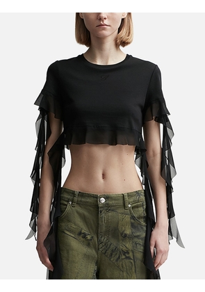 Cropped T-Shirt with Ruffles and Flounces