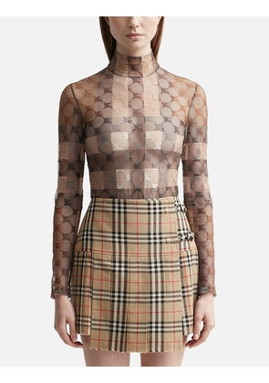 EKD Check Stretch Tulle Turtleneck Bodysuit