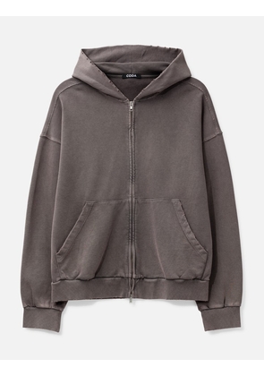 Brown Washed Distressed Zip Up Hoodie