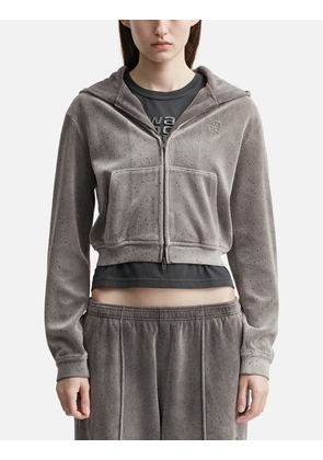 Shrunken Zip Up Hoodie with Crystal Hotfix