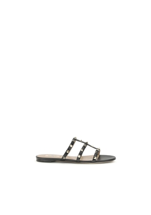 Valentino Garavani Black Calf Leather Bos Taurus Flat Sandals - EU36.5/US6.5