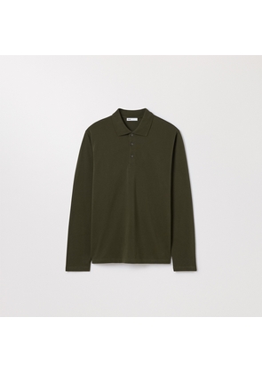The Long Sleeve Pique Polo Khaki Green