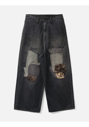Katsuragi Port Straight-Leg Patchwork Distressed Cotton-Twill Trousers
