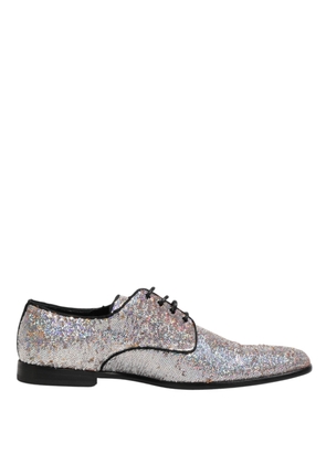 Dolce & Gabbana Silver Sequined Lace Up Men Derby Dress Shoes - EU44/US11