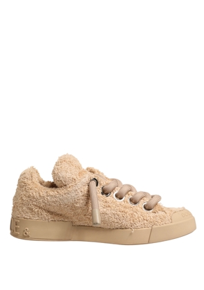 Dolce & Gabbana Shoes Beige Faux Shearling Low Top Sneakers - EU44/US11