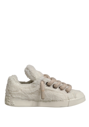 Dolce & Gabbana White Faux Shearling Low Top Sneakers  Shoes - EU43/US10