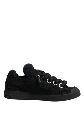 Dolce & Gabbana Black Faux Shearling Low Top Sneakers Shoes - EU44/US11