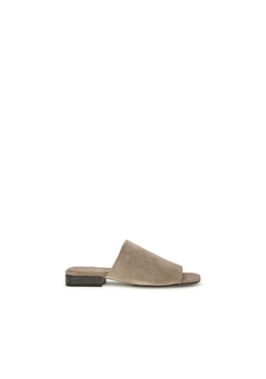 Brunello Cucinelli Gray Calf Leather Bos Taurus Flat Sandals - EU38/US8