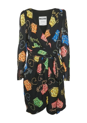 Moschino Pre-Owned graphic-print wrap dress - Black