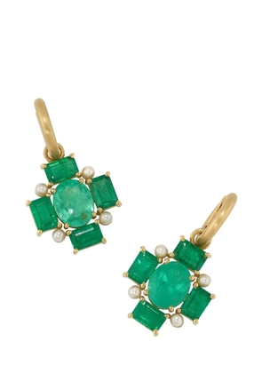 Irene Neuwirth 18kt yellow gold Gemmy Gem Mosaic emerald and Akoya pearl huggie earrings