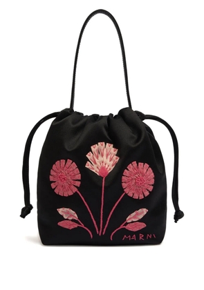 Marni small floral-embroidered bucket bag - Black