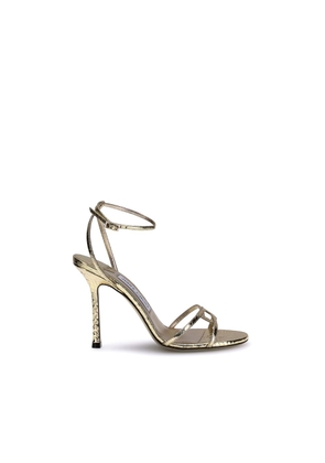 Jimmy Choo Gold Calf Leather Bos Taurus Stiletto Heel Sandals - EU37.5/US7.5