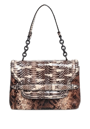 Bottega Veneta Pre-Owned snake-leather flap shoulder bag - Brown