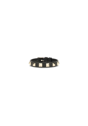 Valentino Garavani Black Calf Leather Bos Taurus Bracelet - One Size