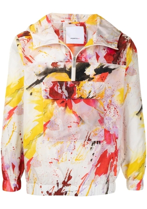 Ports V graffiti-print pullover jacket - White