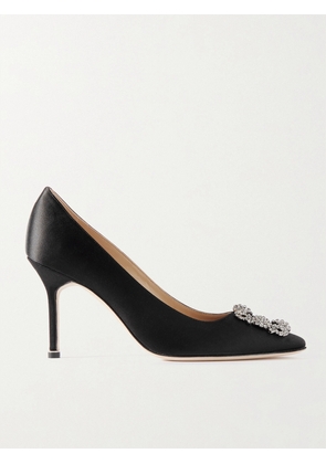 Manolo Blahnik - Hangisi 90 Crystal-embellished Satin Pumps - Black - IT34,IT34.5,IT35,IT35.5,IT36,IT36.5,IT37,IT37.5,IT38,IT38.5,IT39,IT39.5,IT40,IT40.5,IT41,IT41.5,IT42,IT42.5,IT43