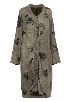 Ziggy Chen stand-collar back-pleated coat - Grey