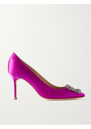 Manolo Blahnik - Hangisi 90 Crystal-embellished Satin Pumps - Purple - IT34,IT35,IT36,IT36.5,IT37,IT37.5,IT38,IT38.5,IT39,IT39.5,IT40,IT40.5,IT41,IT41.5,IT42,IT43