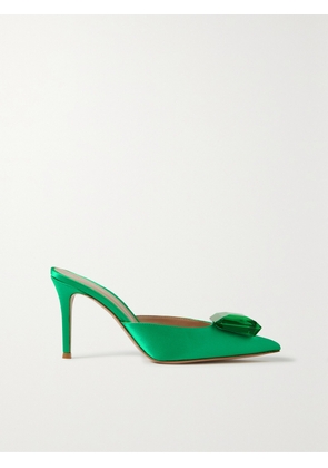 Gianvito Rossi - 85 Crystal-embellished Satin Mules - Green - IT35,IT36,IT36.5,IT37,IT37.5,IT38,IT38.5,IT39,IT39.5,IT40,IT40.5,IT41,IT41.5,IT42