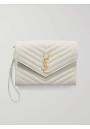SAINT LAURENT - Monogramme Quilted Textured-leather Pouch - Cream - One size