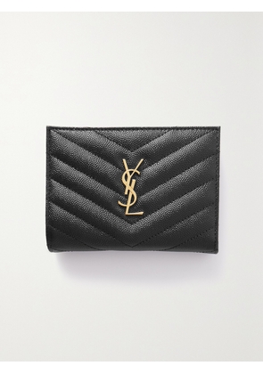 SAINT LAURENT - Cassandre Quilted Textured-leather Wallet - Black - One size