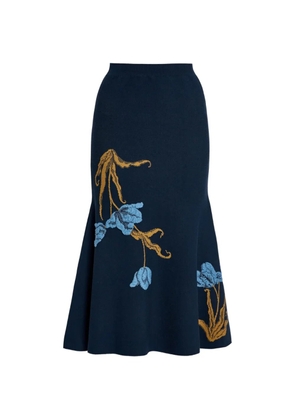 ERDEM floral-jacquard knitted midi skirt - Blue