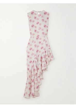 LES RÊVERIES - Open-back Asymmetric Floral-print Satin Midi Dress - Pink - US0,US2,US4,US6,US8,US10,US12