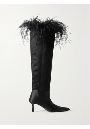 ALEXANDER WANG - Viola Feather-trimmed Satin Over-the-knee Boots - Black - IT35,IT35.5,IT36,IT36.5,IT37,IT37.5,IT38,IT38.5,IT39,IT39.5,IT40,IT40.5,IT41