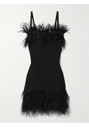 STAUD - Etta Feather-trimmed Knitted Mini Dress - Black - x small,small,medium,large,x large