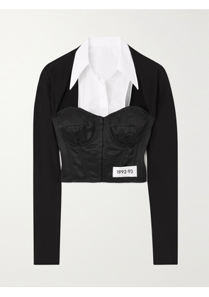 Dolce & Gabbana - Cropped Satin, Stretch-jersey And Cotton-blend Poplin Top - Black - IT36,IT38,IT40,IT42,IT44,IT46,IT48,IT50