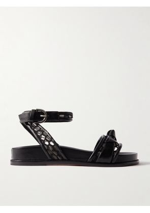 ALEXANDRE BIRMAN - Clarita Bow-detailed Lace-trimmed Leather Sandals - Black - IT35,IT35.5,IT36,IT36.5,IT37,IT37.5,IT38,IT38.5,IT39,IT39.5,IT40,IT40.5,IT41,IT41.5,IT42