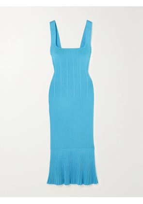 Galvan - Atalanta Pleated Stretch-knit Midi Dress - Blue - x small,xx small,small,medium,large,x large