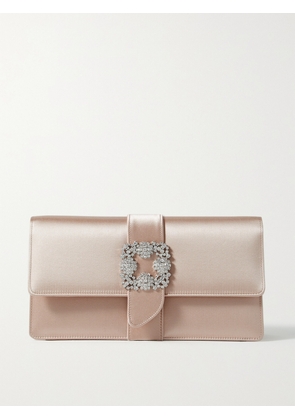Manolo Blahnik - Capri Crystal-embellished Satin Clutch - Neutrals - One size