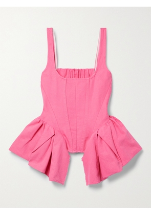 MARQUES' ALMEIDA - Frayed Ruffled Denim Top - Pink - UK 4,UK 6,UK 8,UK 10,UK 12,UK 14,UK 16